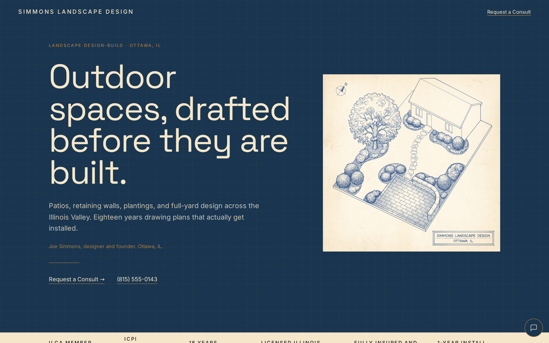 Simmons Landscape Design sample site hero, desktop
